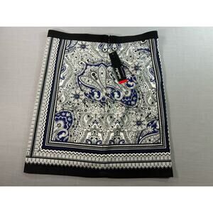 Rafaella Paisley Print Pencil Skirt Womens 12 Black Blue White Stretch NWT